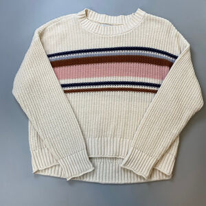American Eagle Sweater Womens Small Beige Stripe Boxy Roll Hem Mallcore Normcore